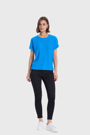 Polera Mujer Dobladillo En Manga Azul