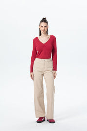 Polera Mujer Detalle Encaje Rojo