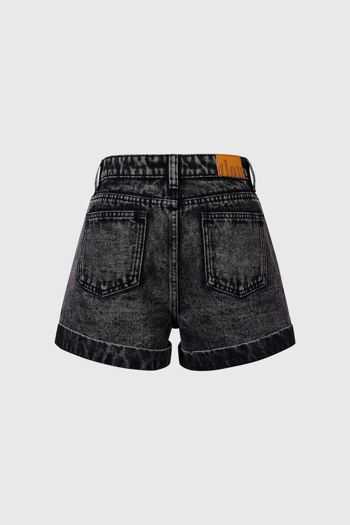 Short Niña Tiro Alto Con Tachas Negro