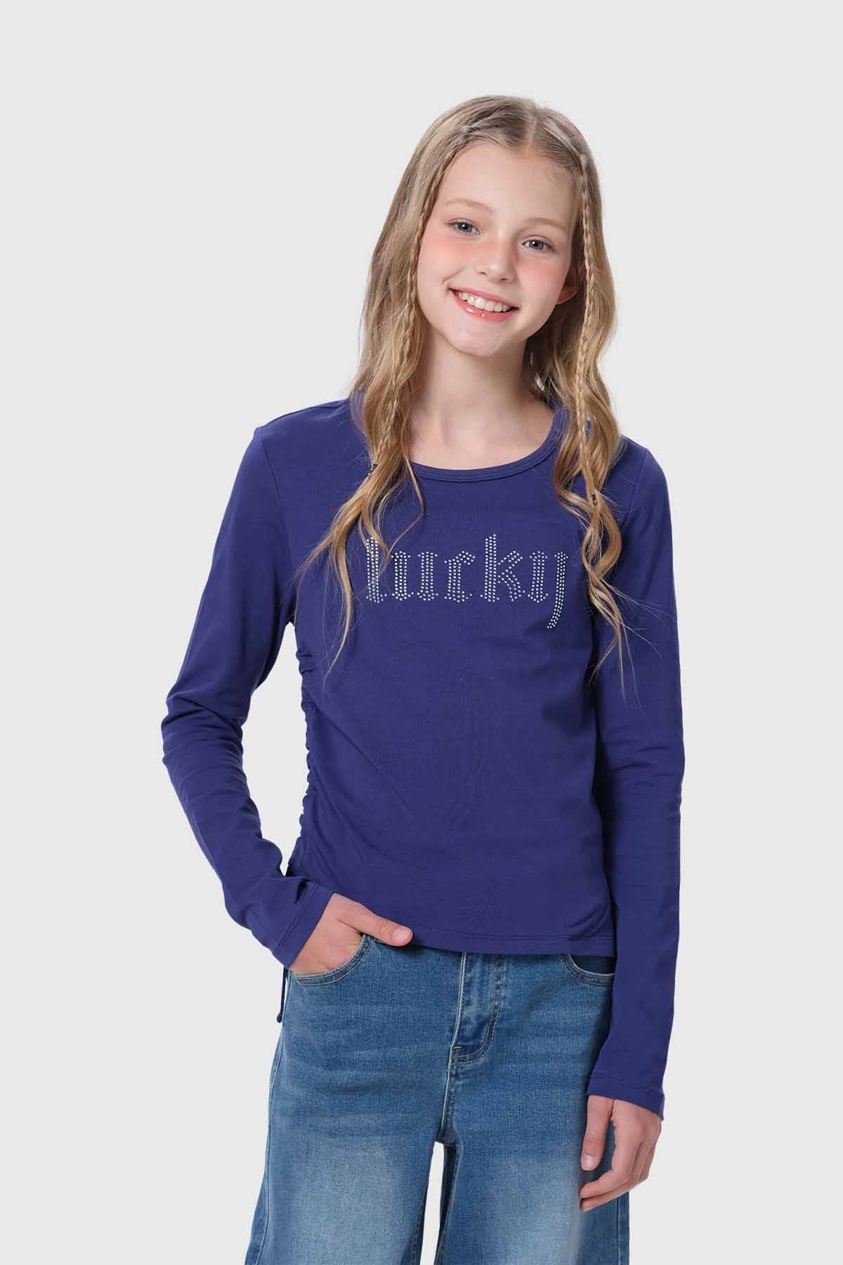 POLERA NIÑA CON NUDO RECOGIDO AZUL