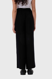 Pantalón Mujer Pallazzo Cortes Delanteros Negro