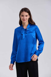 Blusa Mujer Con Lazo Azul