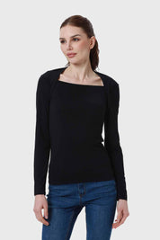 Polera Mujer Aplicación Cuello Negro