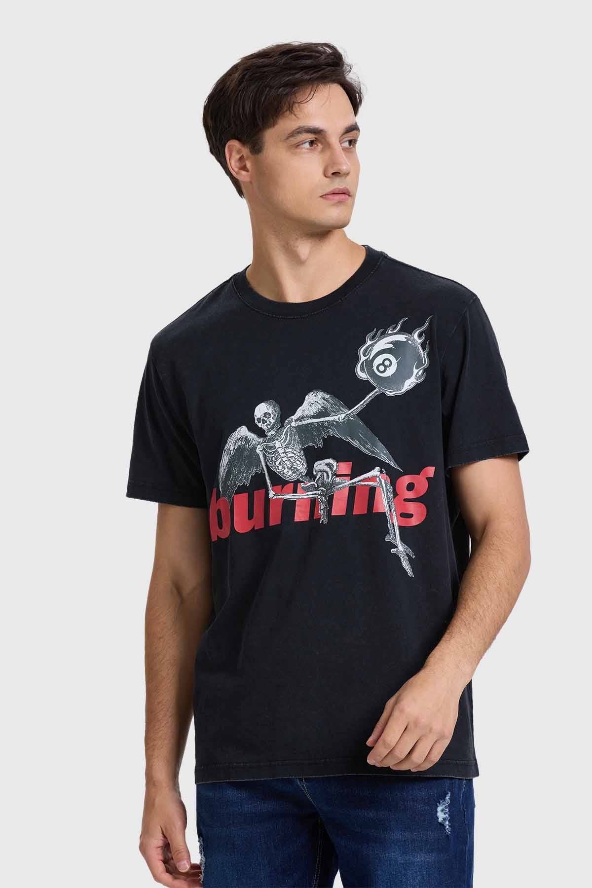 Polera Hombre Acid Wash Print Negro