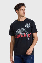 Polera Hombre Acid Wash Print Negro