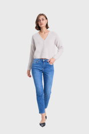 Sweater Mujer Abotonado Gris Perla