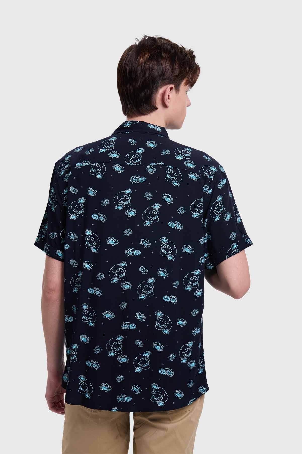 Camisa Hombre Mini Print Azul