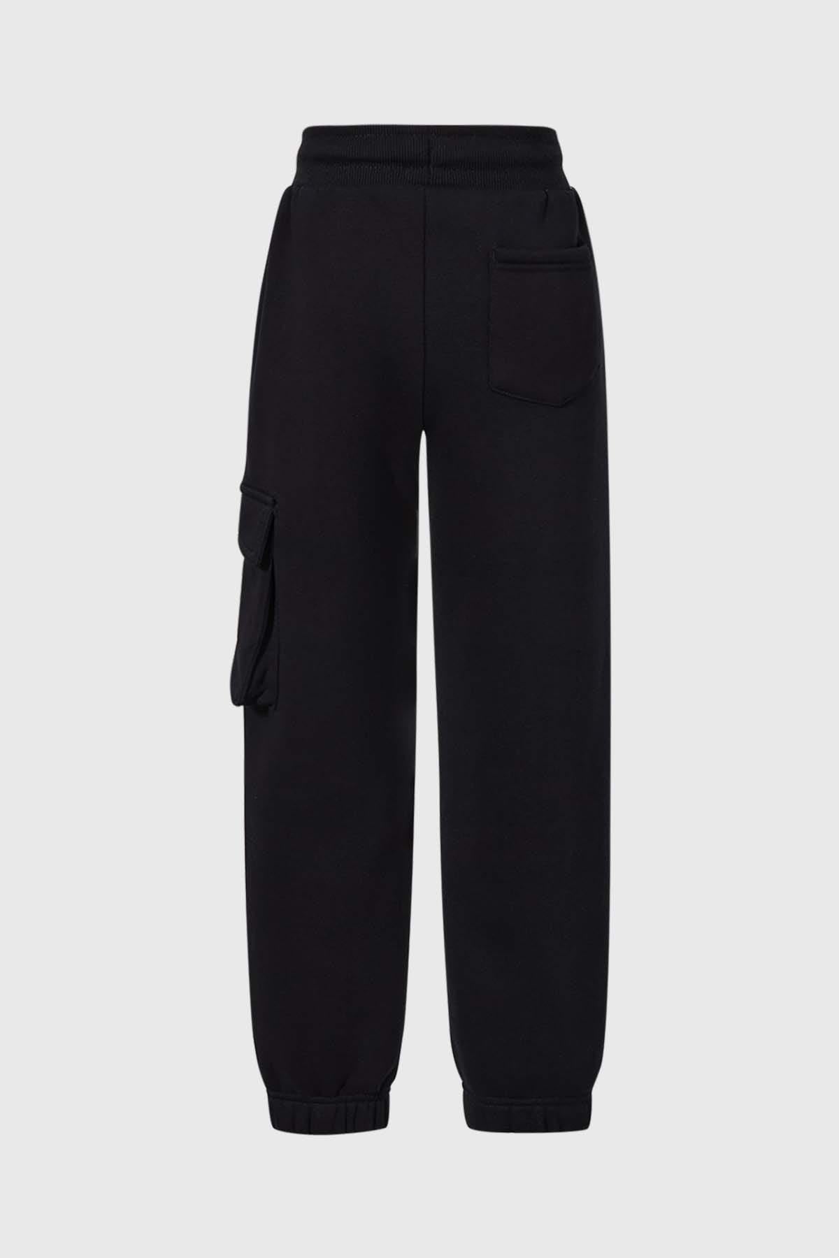 Pantalón Buzo Niño Cargo Con Cortes Negro
