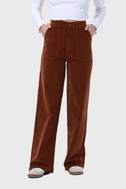 Pantalón Mujer Wide Leg Cotelé Café