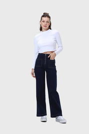 Jeans Mujer Bolsillo D Calce Recto Azul