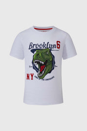 Polera Niño College Dino Blanco