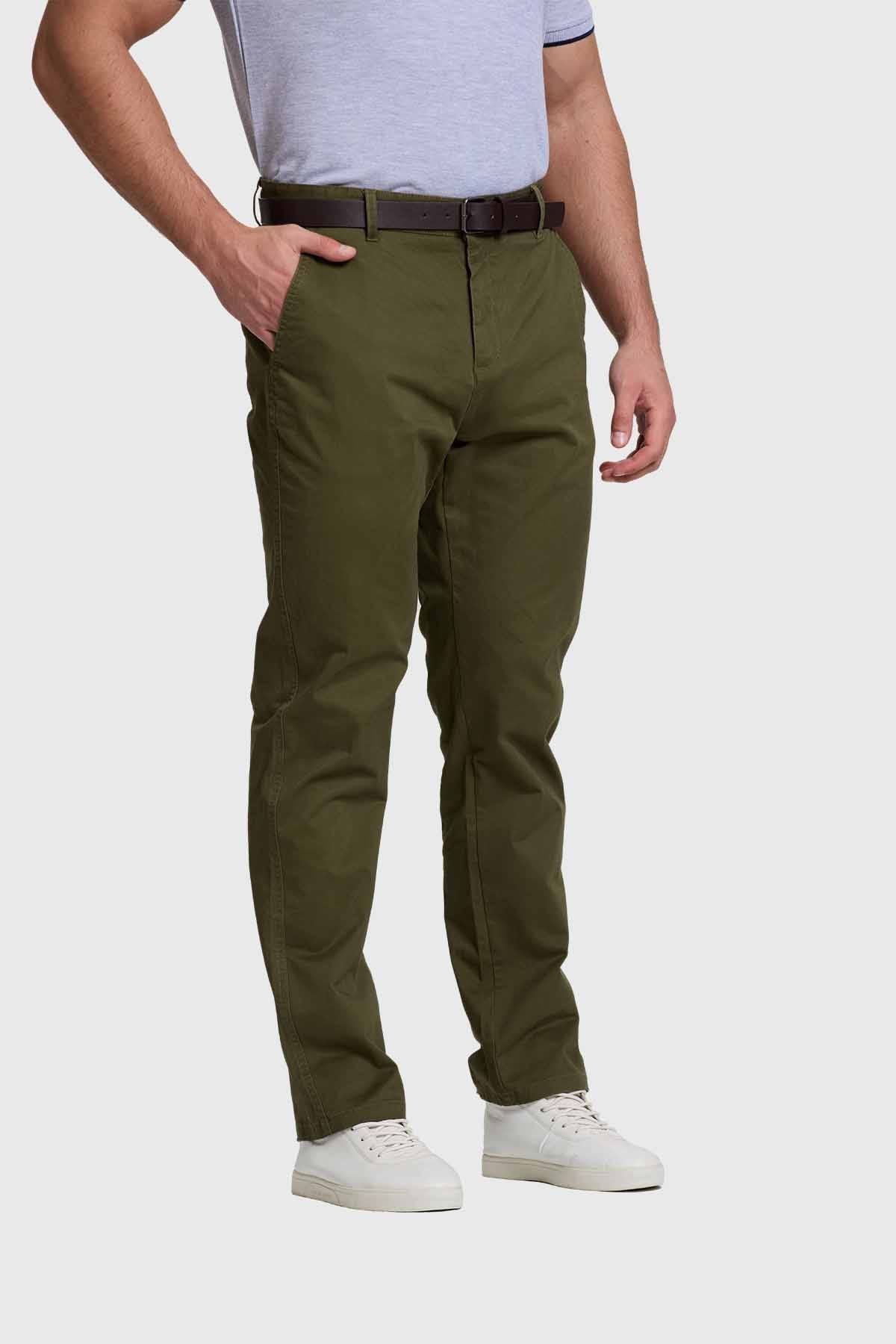 Pantalón Hombre Chino Cinturón Verde