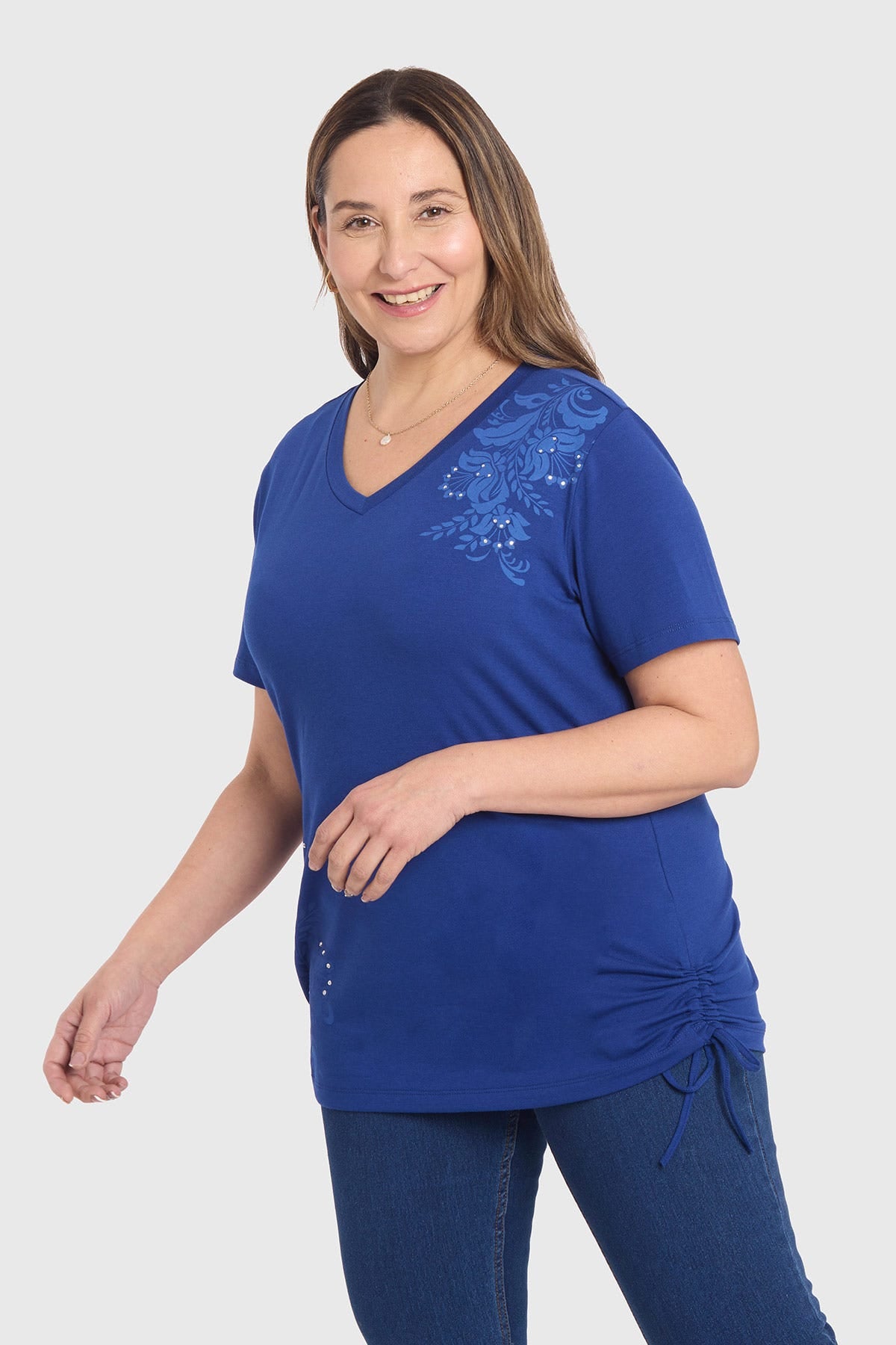 Polera Mujer Print & Strass Azul