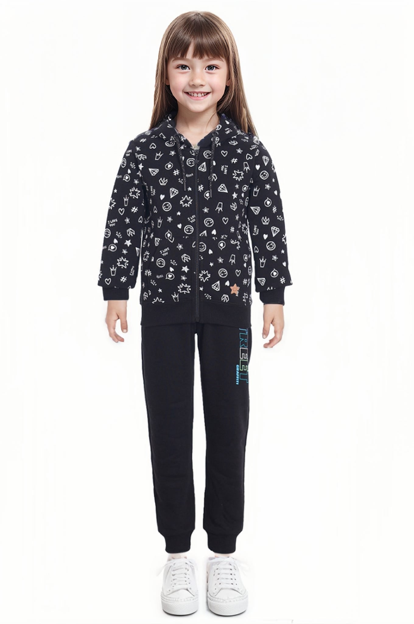 Polerón Niña Básico Print Negro