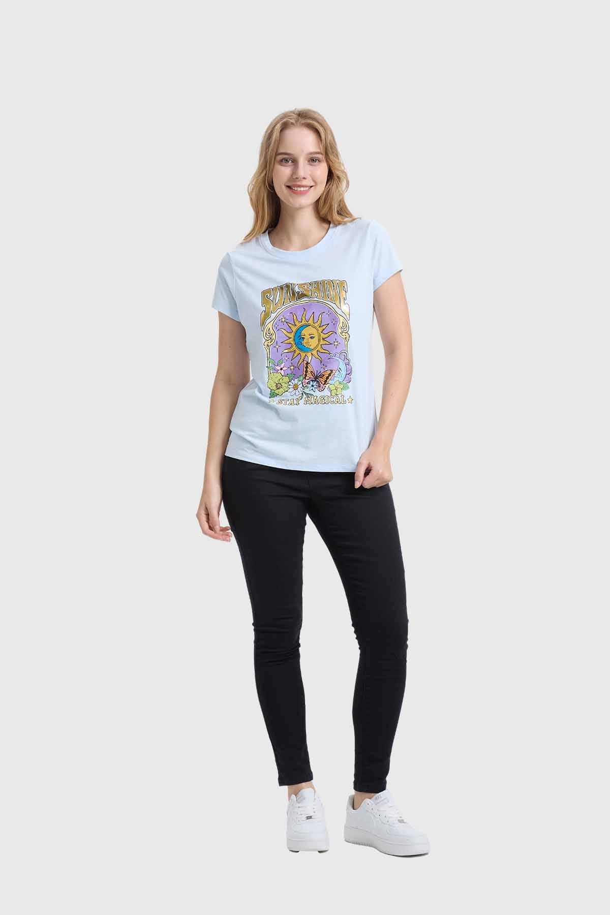 Polera Mujer Básica Print Celeste
