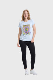 Polera Mujer Básica Print Celeste
