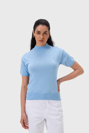Sweater Mujer Con Aplicación Celeste