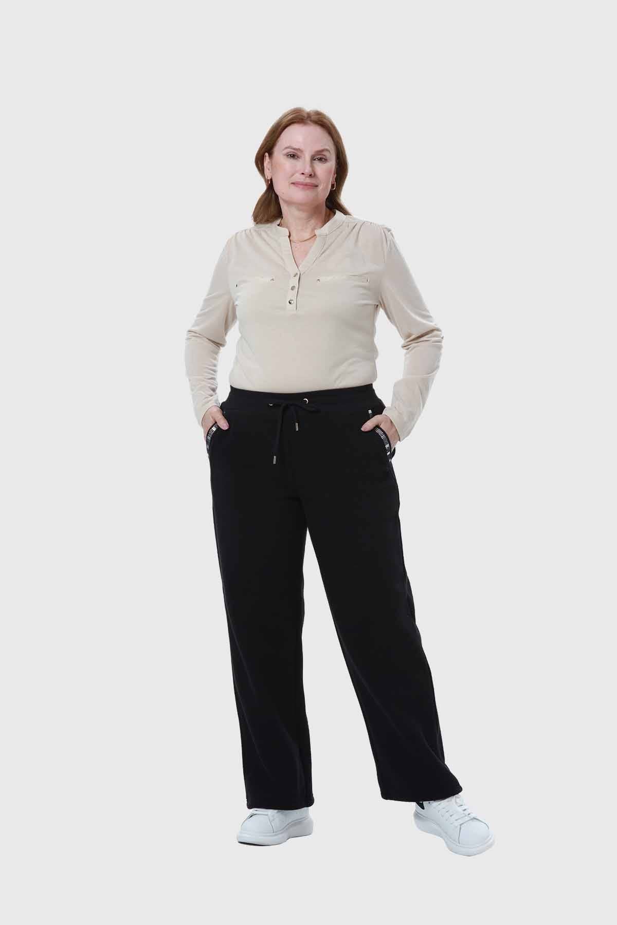 Pantalón Buzo Mujer Con Cordón Y Bolsillo Negro