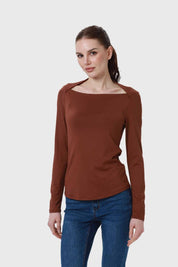 Polera Mujer Escote Recto Café