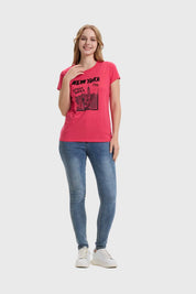 Polera Mujer Básica Print Magenta
