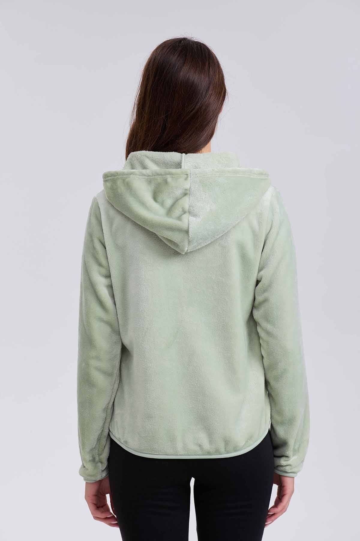 Polar Mujer Peludo Con Bolsillo Verde
