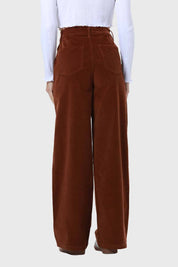 Pantalón Mujer Wide Leg Cotelé Café