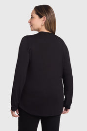 Polera Mujer Evasé Con Aplicación Escoces Negro