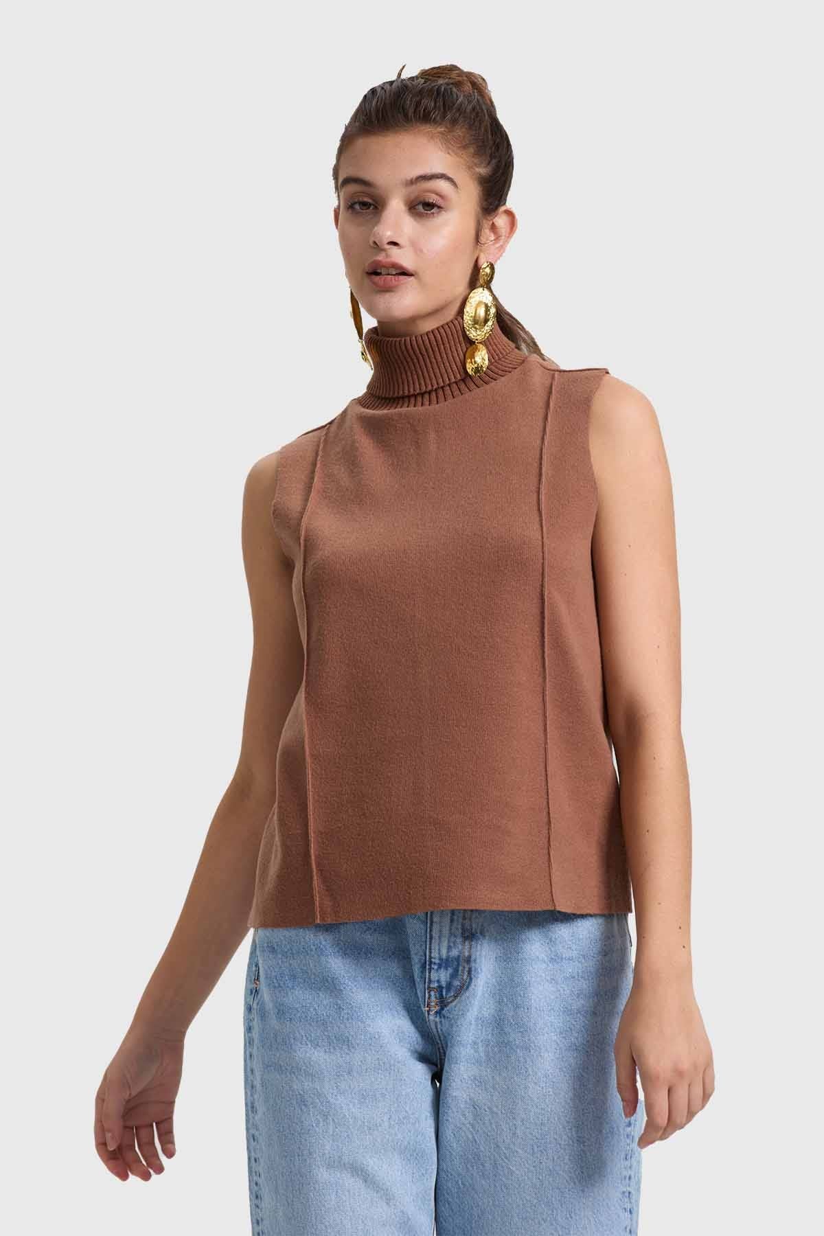 SWEATER MUJER LISO CAFE