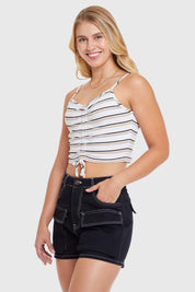 Polera Mujer Top Rayas Recogido Nude