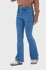 Jeans Mujer Flare Cargo Azul