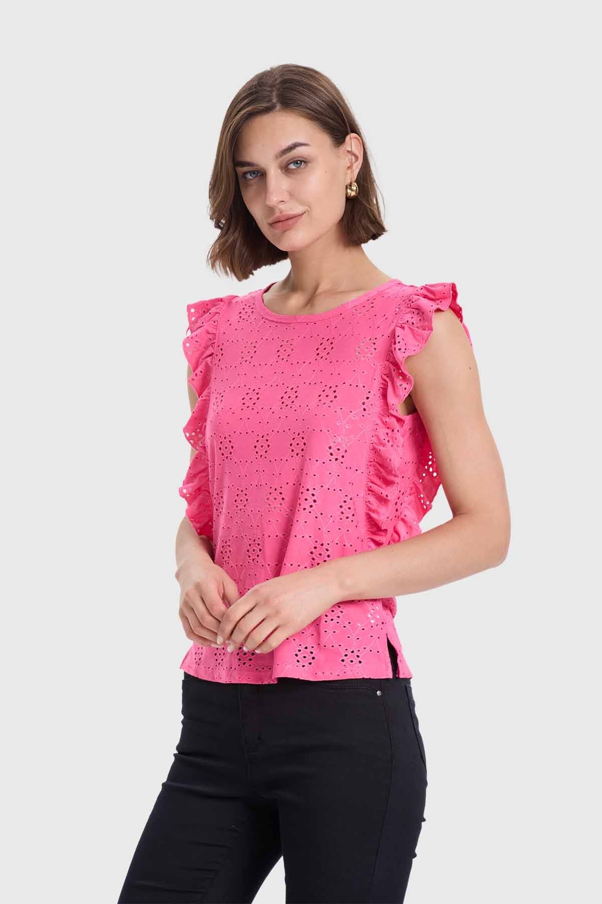 POLERA MUJER VUELOS Y BORDERIE ROSADO
