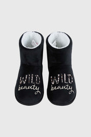 Pantufla Mujer Botita Print Negro