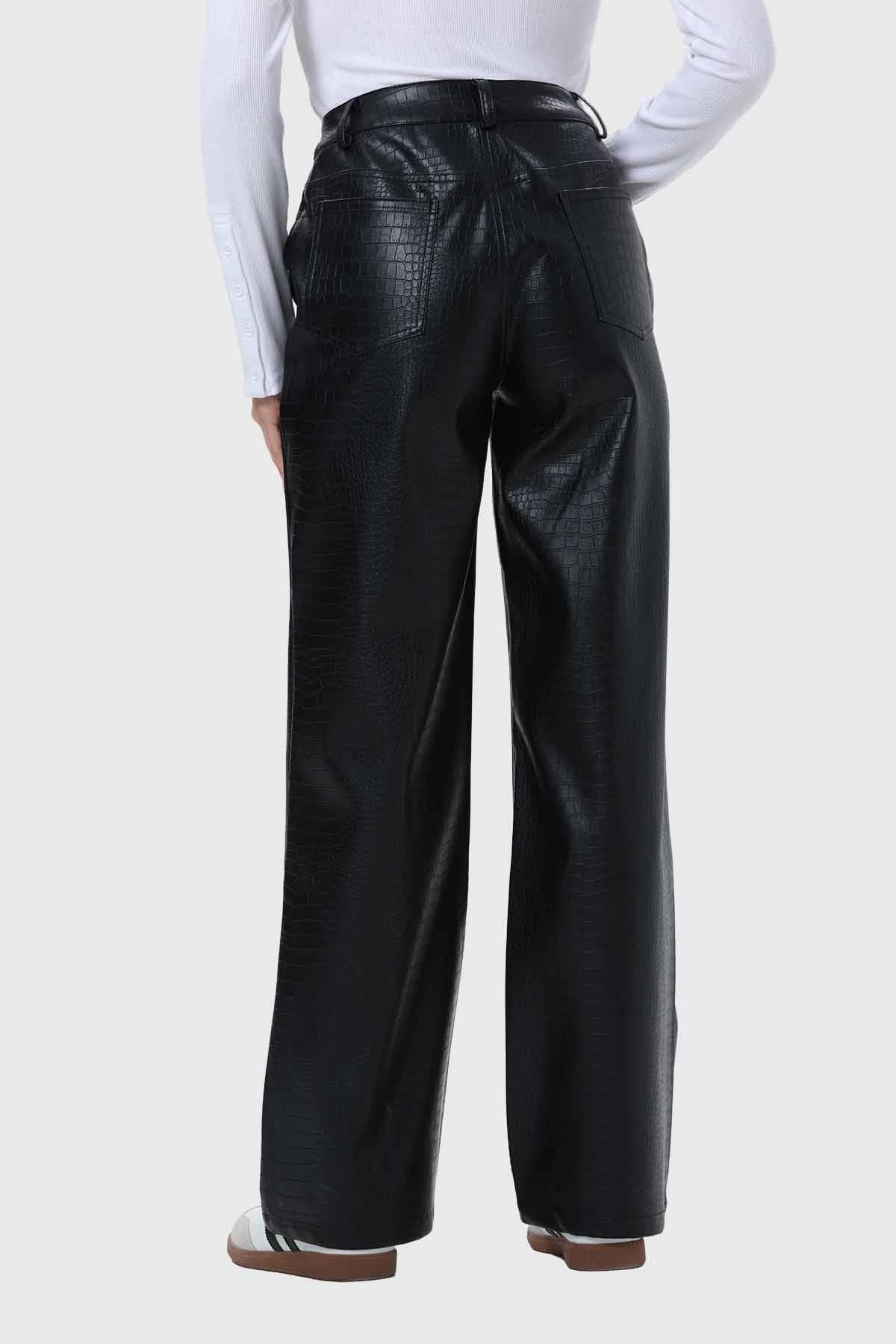 Pantalón Mujer Croco Efecto Cuero Negro