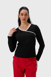 Polera Mujer Rib Escote Cruzado Negro