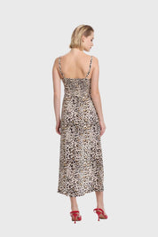Vestido Mujer Midi Animal Print Beige