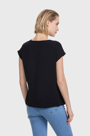 Blusa Mujer Manga Caída Escote Cruz Negro