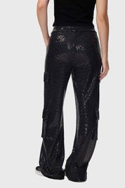 Pantalón Mujer Lentejuelas Cargo Negro