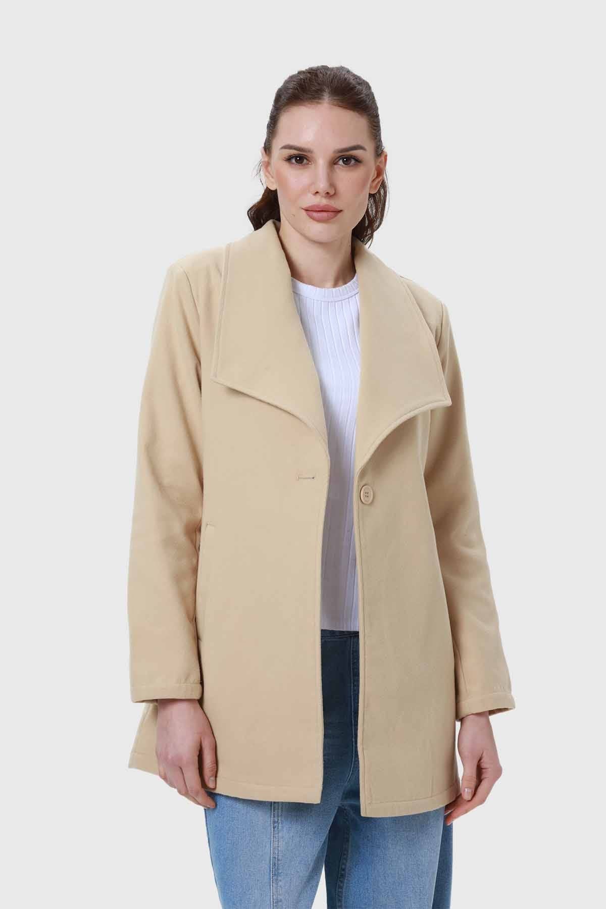 ABRIGO MUJER PAÑO LISO BEIGE