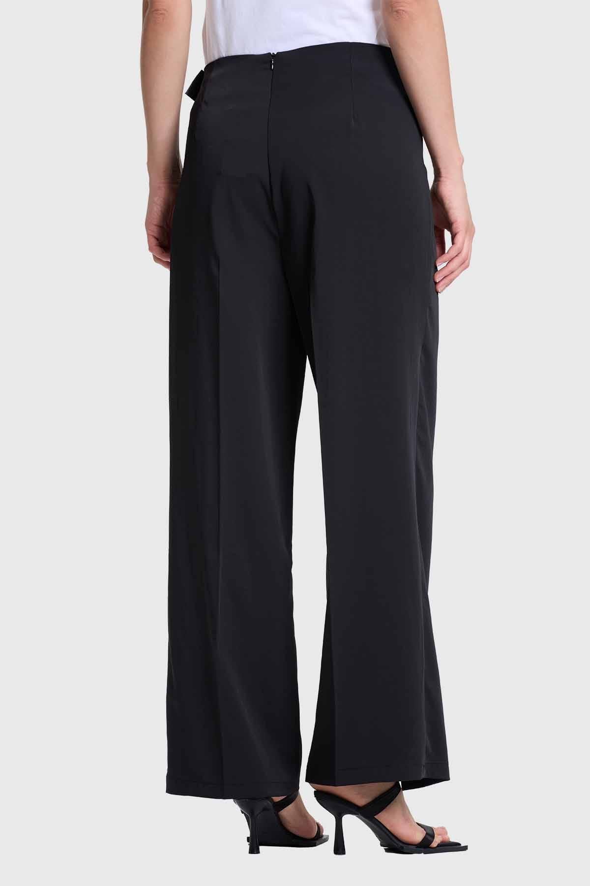 Pantalón Mujer Palazzo Aplicación Cruce Negro