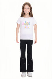 Jeans Niña Flare Estampado Y Negro
