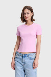 Polera Mujer Rip Crop Rosado