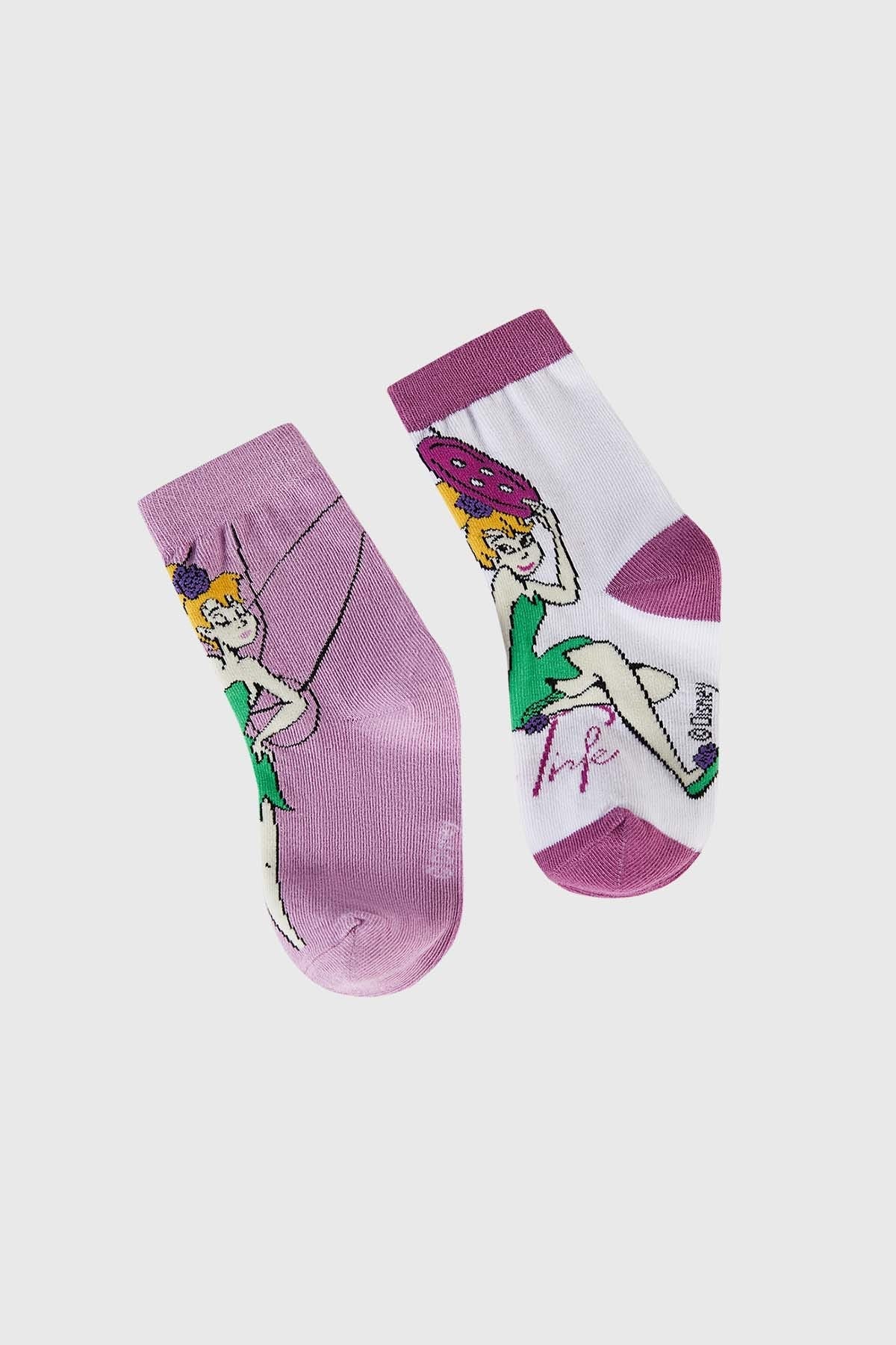 Calcetín blanco para niña con diseño de Tinkerbell, suave y divertido.