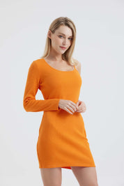 Vestido Mujer Rib Asimétrico Naranjo