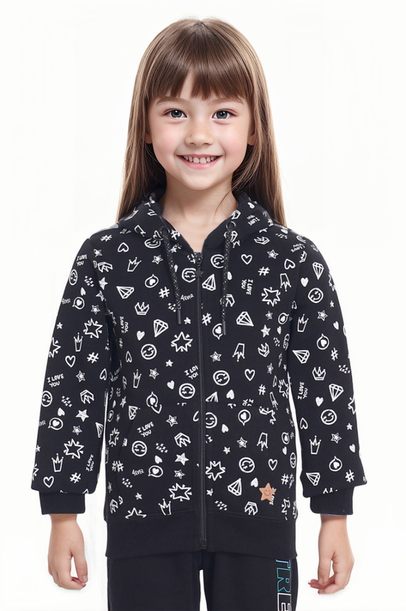 Polerón Niña Básico Print Negro