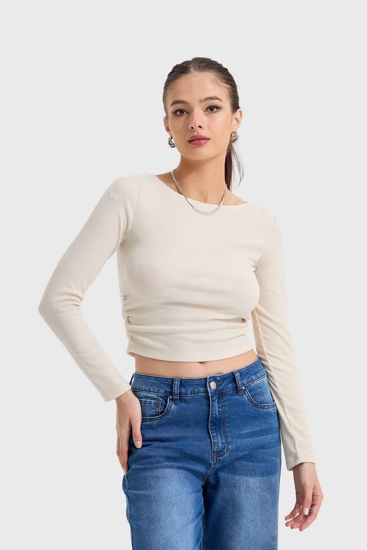 Polera Mujer Recogido Lateral Crudo