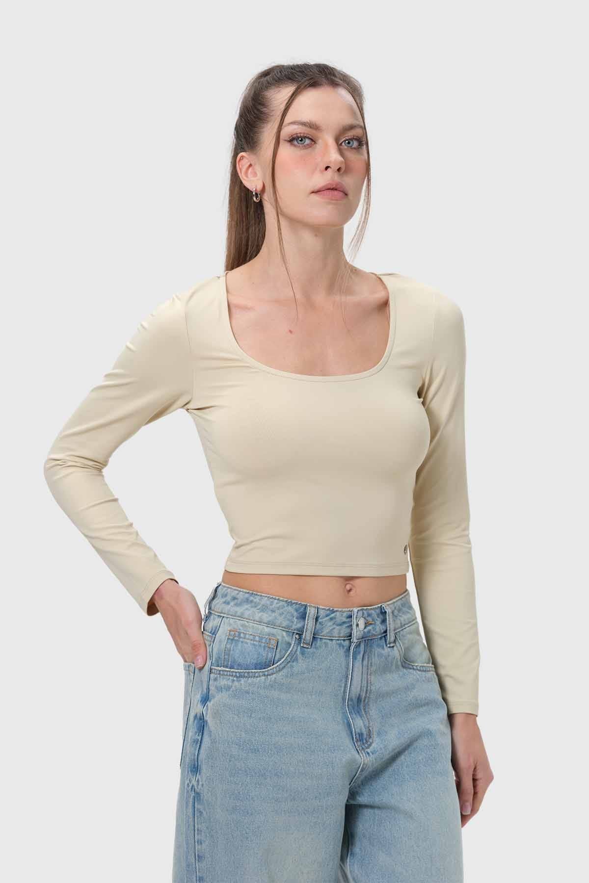 Polera Mujer Escote Cuadrado Nude
