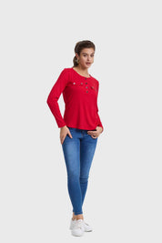 Polera Mujer Pata Botón Rib Rojo