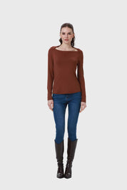 Polera Mujer Escote Recto Café