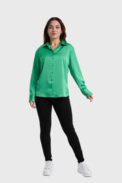 Blusa Mujer Satinada Abotonada Verde