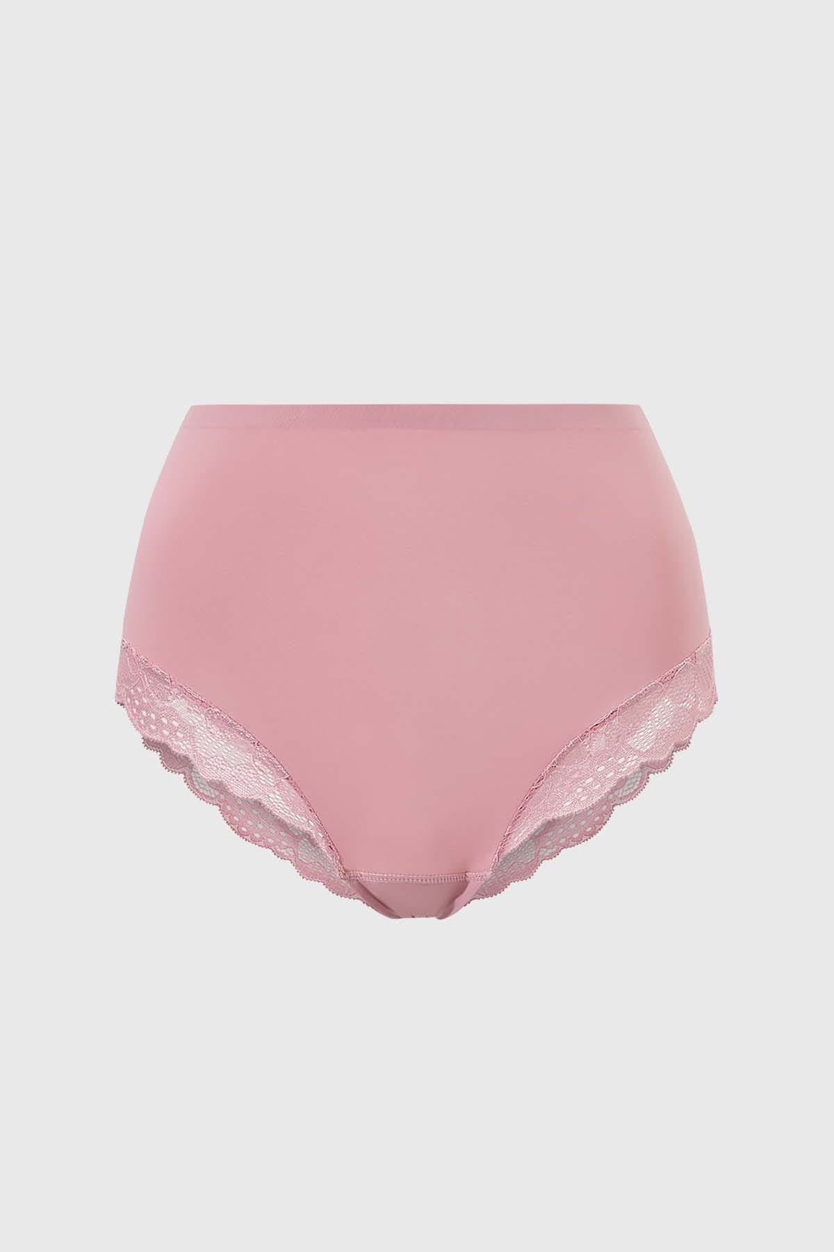 Calzón Mujer Tiro Alto Detalle Encaje Rosa